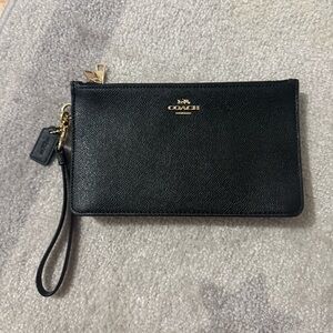 Coach Black Leather Wristlet with Gold Accents